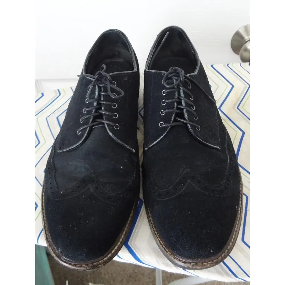 Cole Haan Black Suede Leather Oxfords Wingtip Men 12 Brogue Business Casual Work